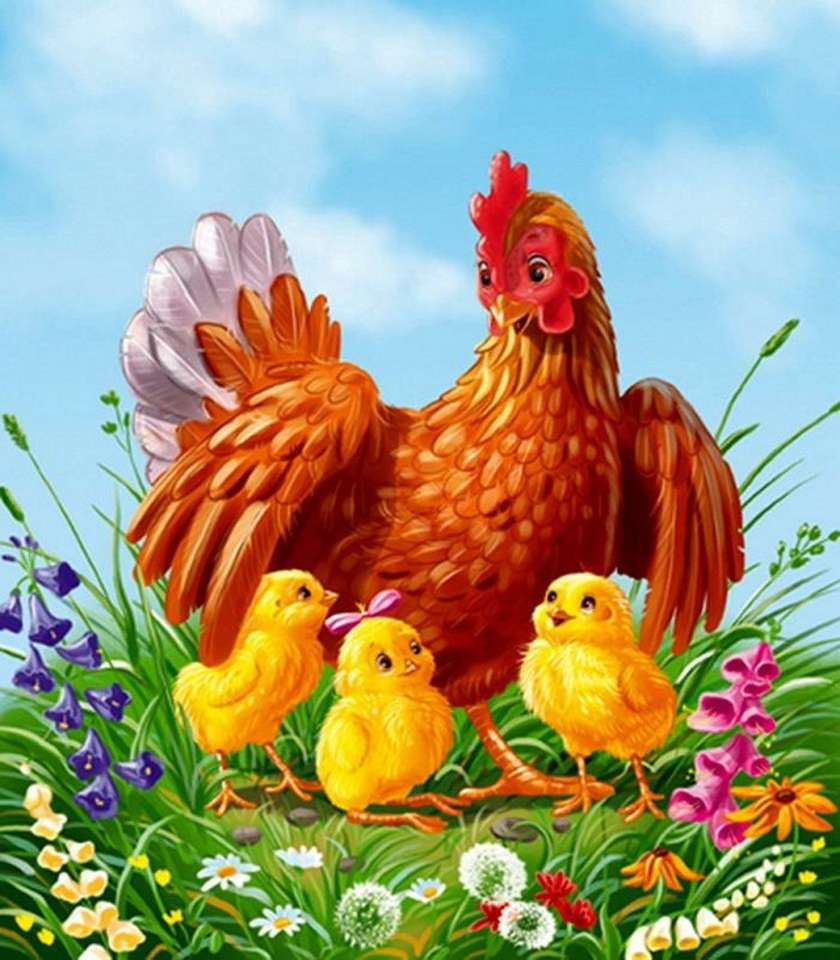 Una gallina con i polli puzzle online