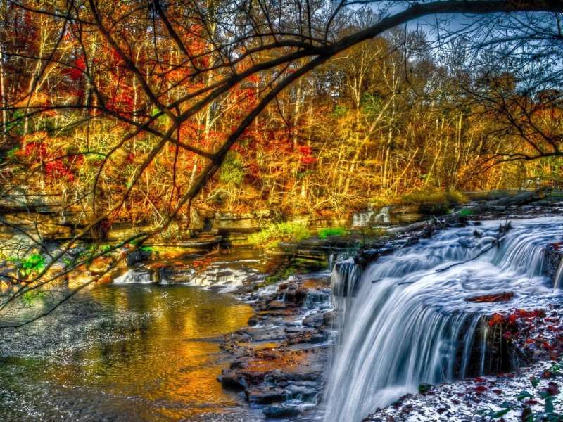 Лісовий водоспад восени, яке гарне видовище пазл онлайн
