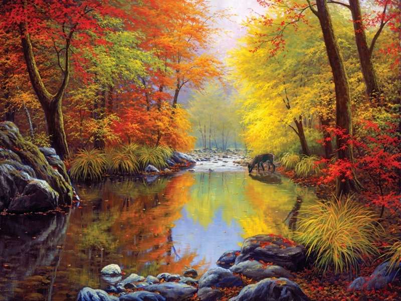 Un loc minunat și liniștit în pădure lângă un pârâu puzzle online