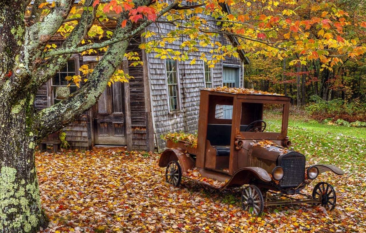 Maine-Old Ford und Old House im Jahr 1925 Puzzlespiel online