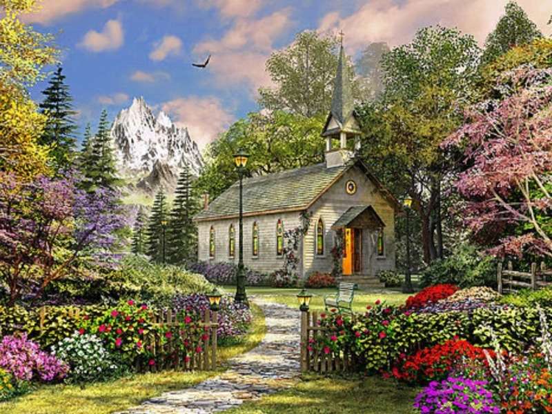 Mountain View Chapel - Une chapelle surplombant les montagnes puzzle en ligne