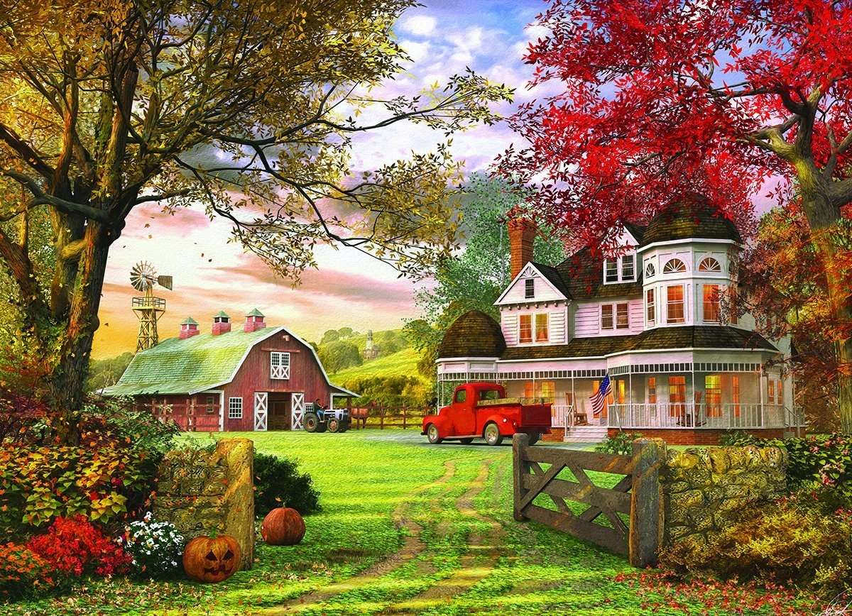 hübscher Bauernhof im Herbst Online-Puzzle