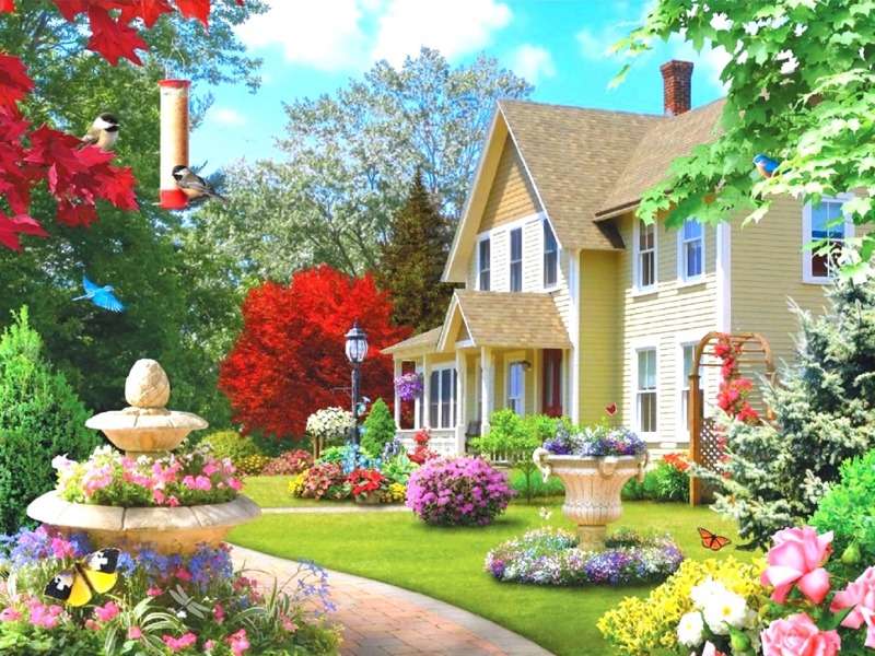 A beautiful summer morning in a beautiful garden jigsaw puzzle online