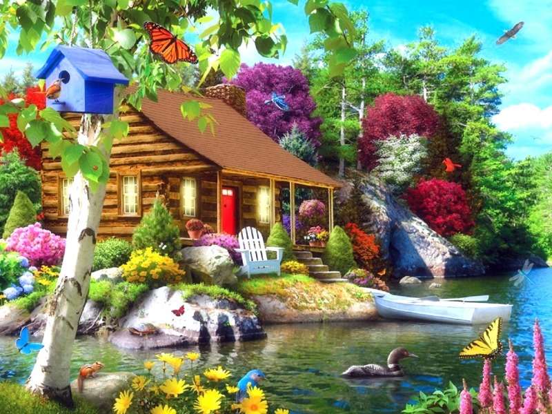 Ein wunderschönes Sommerhaus am See Online-Puzzle
