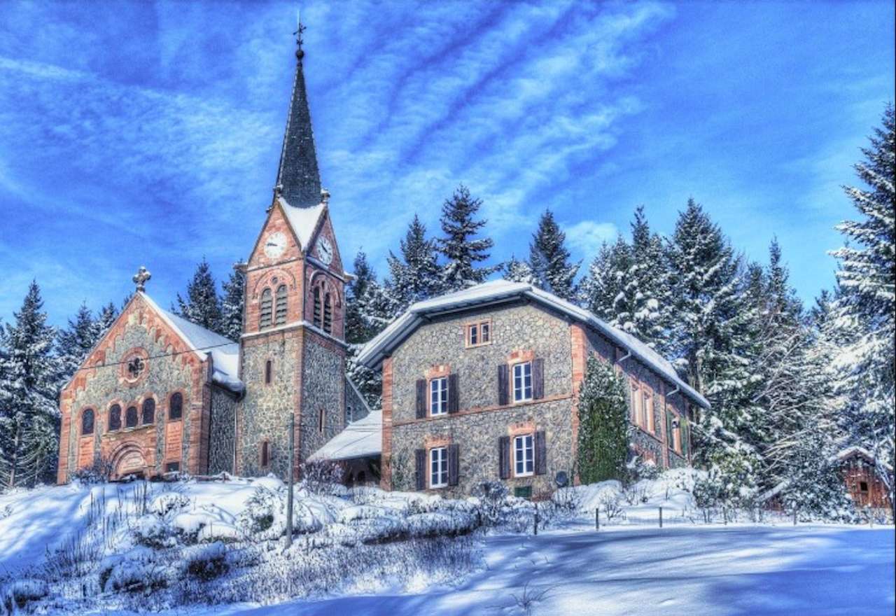 Schöne Steinkirche in Winter-Stone Church Puzzlespiel online