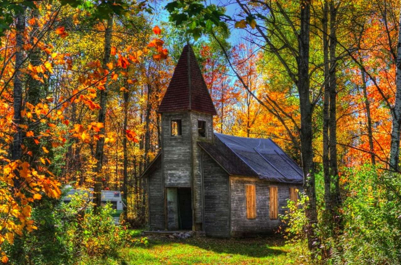 Velmi starý kostel v lesní divočině online puzzle