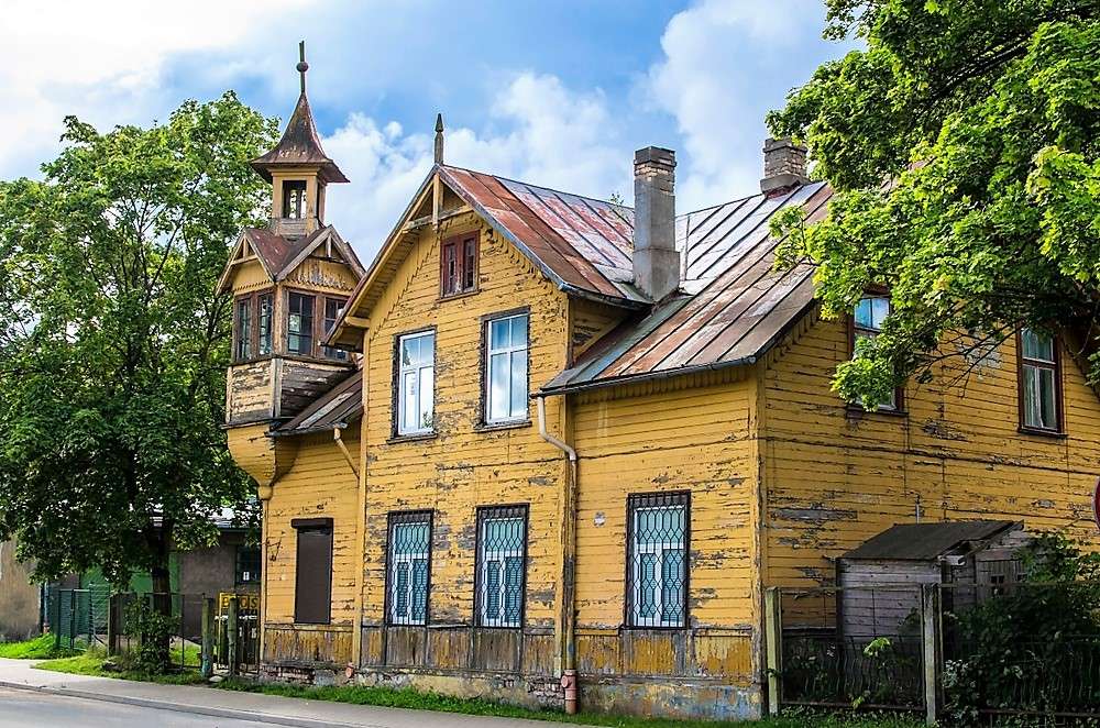 Латвия Рига деревянные дома онлайн-пазл
