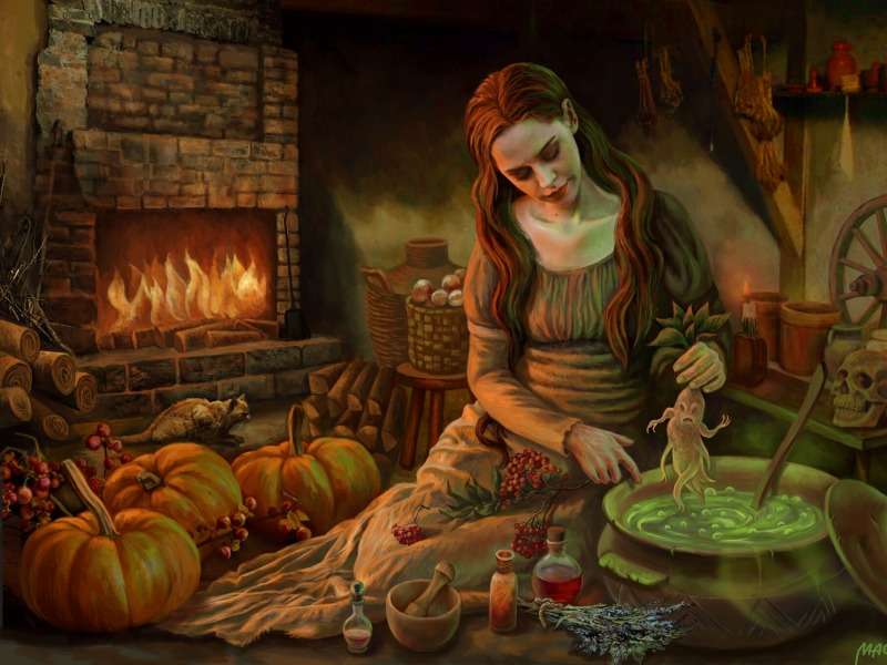 Een heks in actie-hekserij Mary, een beetje eng :) online puzzel