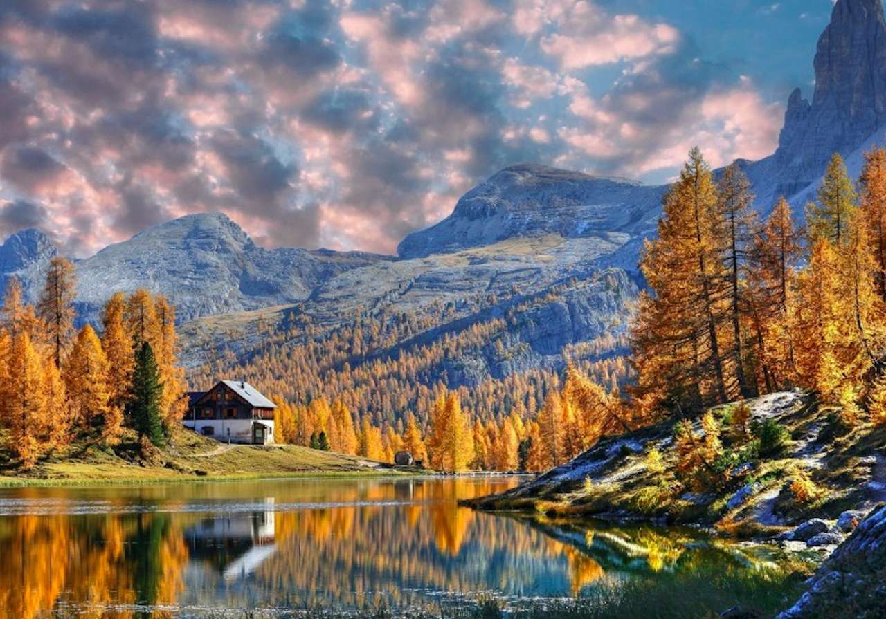 Италия-Осень в Доломитовых Альпах-Осенний пейзаж пазл онлайн