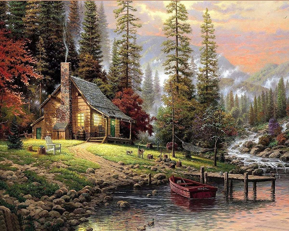 Деревянный дом пейзаж. Пейзаж с домиком. Уютный пейзаж. Картина домик в лесу.