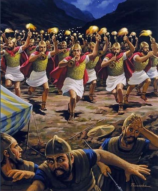 Gideon en zijn soldaten vallen de Midianieten aan legpuzzel online