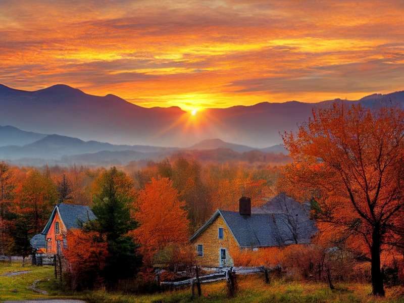 Планинско село през есента-Планинско село, есен онлайн пъзел
