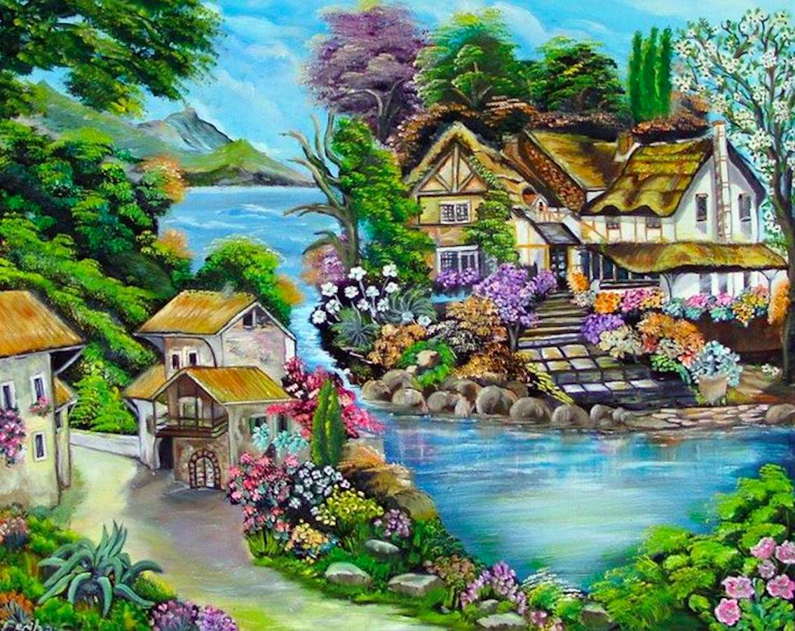 Nádherný dům na malém ostrově v jezeře online puzzle