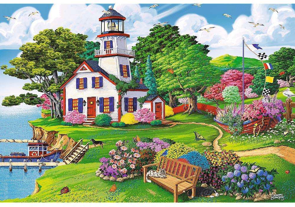 Une maison avec un jardin au bord de la rivière puzzle en ligne
