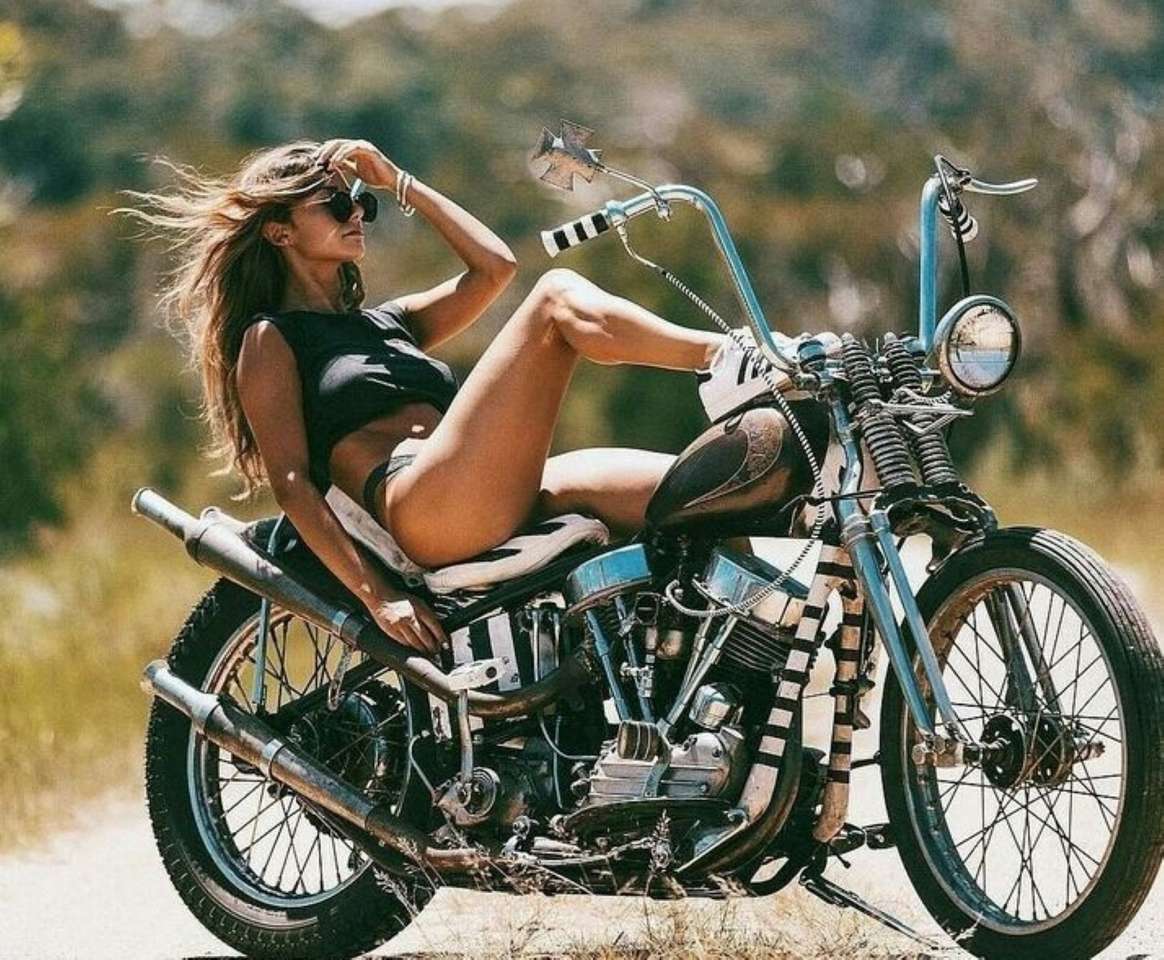 Young girl on old motorcycle online puzzle