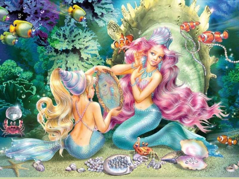 Schöne Meerjungfrauen am Grund des Ozeans :) Online-Puzzle