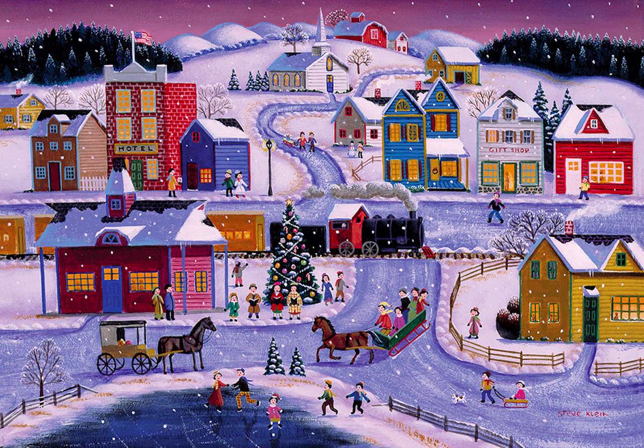 The joy of holidays, an ice rink, a sleigh ride, a lovely winter jigsaw puzzle online