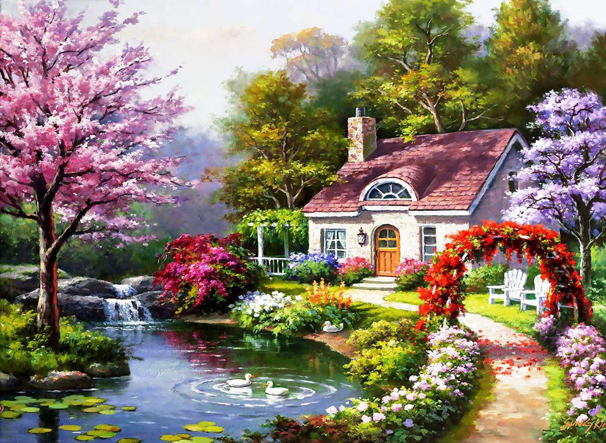 Primavera em uma bela casa puzzle online