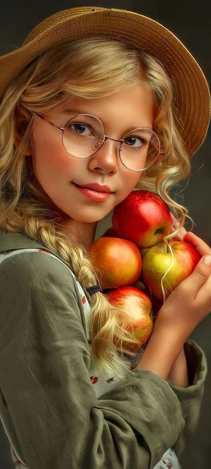 Малко момиче с ябълки онлайн пъзел