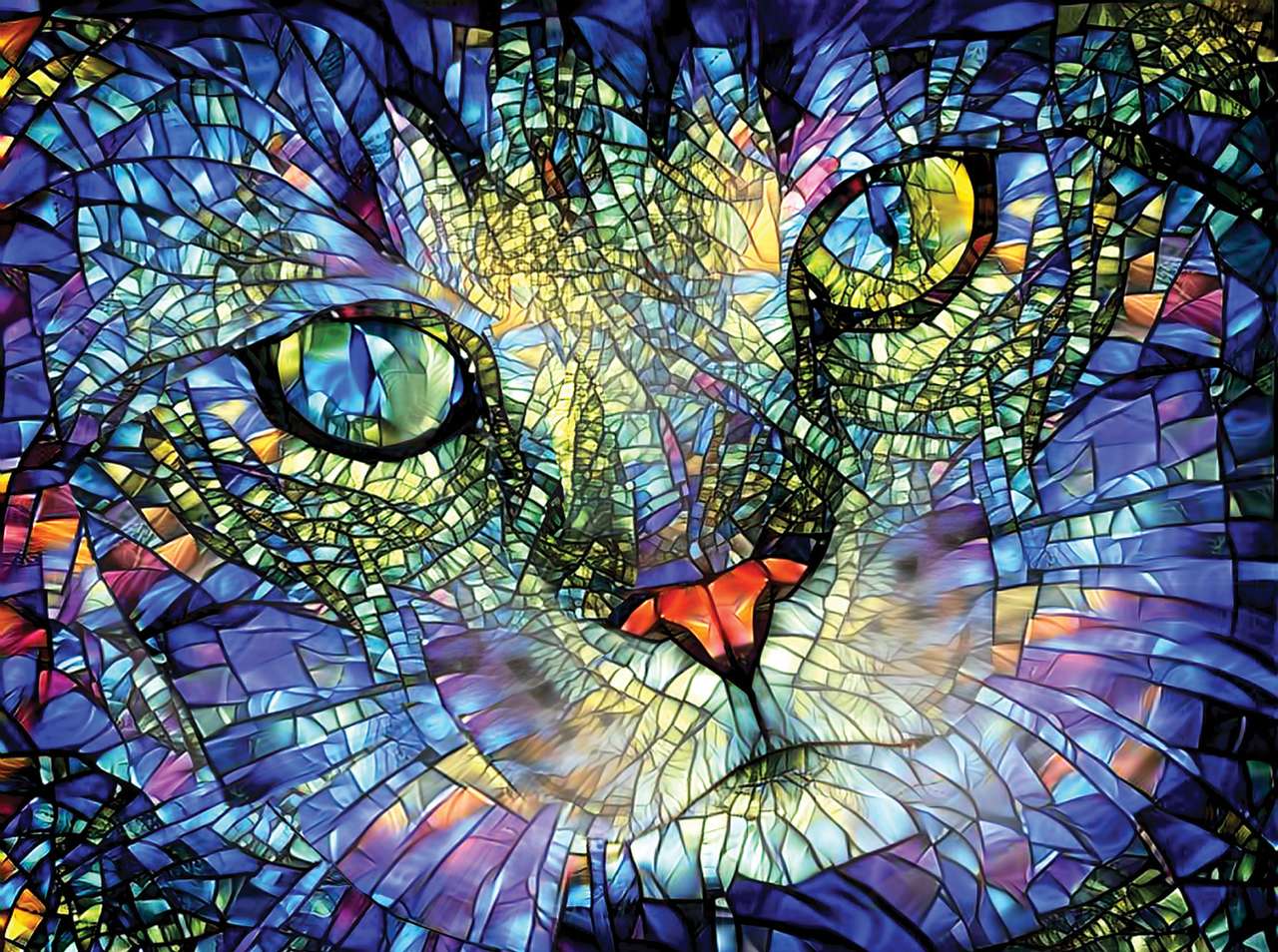 Ólomüveg cica, a munka szépsége gyönyörködtet kirakós online