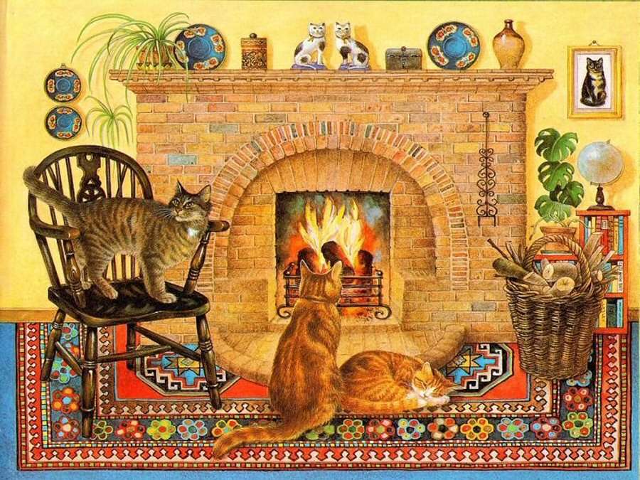 火のそばの猫。 オンラインパズル