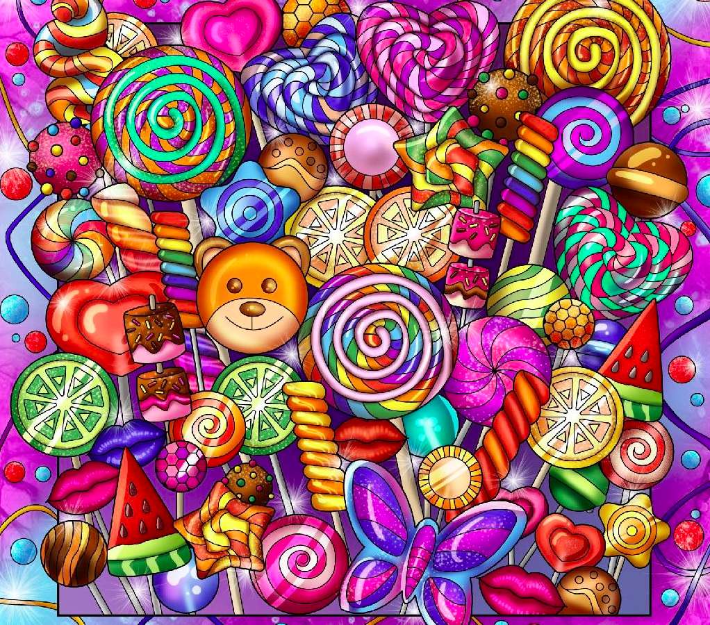 Sucettes savoureuses colorées, miam miam puzzle en ligne