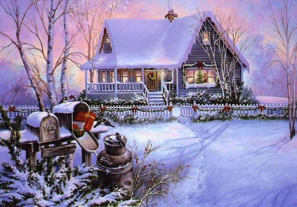 Winterhaus vor Weihnachten Online-Puzzle