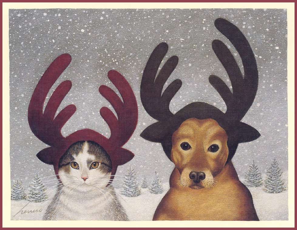 Vánoční kočka a pes skládačky online