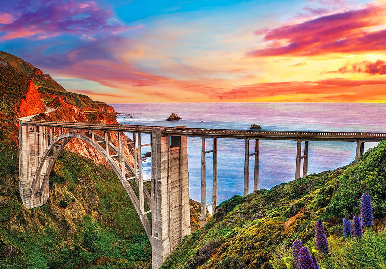 Kalifornia - Bixby Canyon híd és naplemente online puzzle