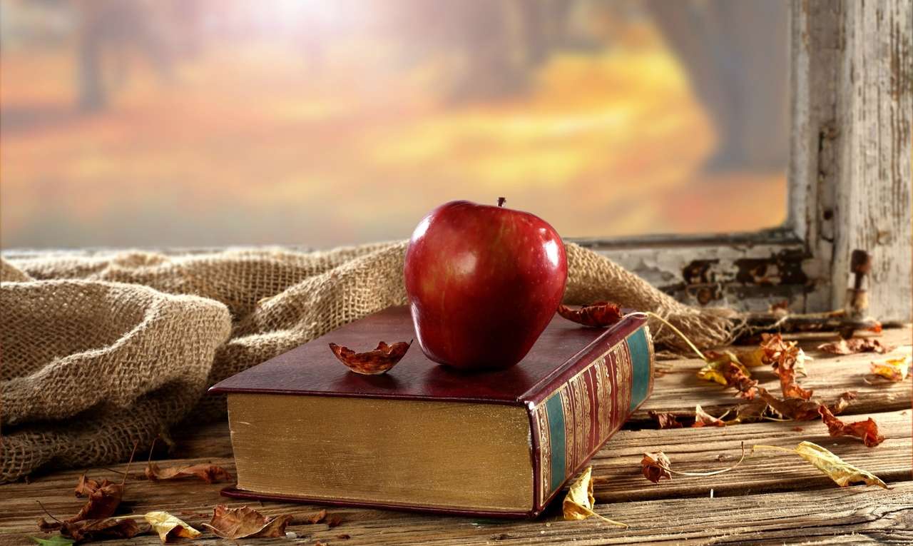 Βιβλίο, Παράθυρο, Σύνθεση, Φθινόπωρο, Μήλο, Φύλλα παζλ online