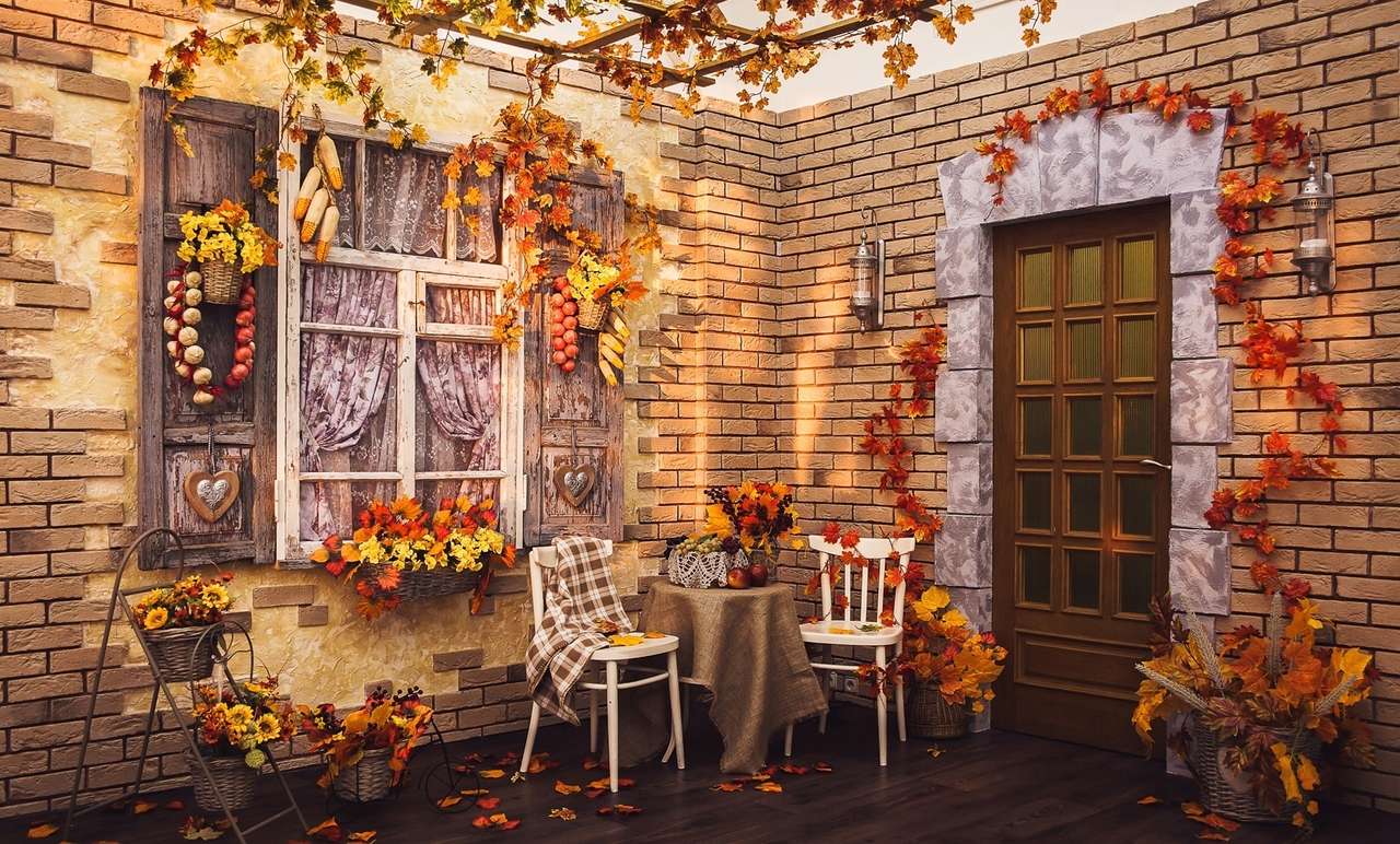 Das Haus ist mit Herbstfarben dekoriert Puzzlespiel online