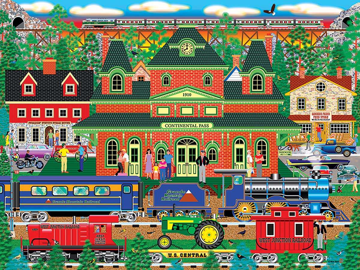 Bella stazione ferroviaria in una piccola città puzzle online