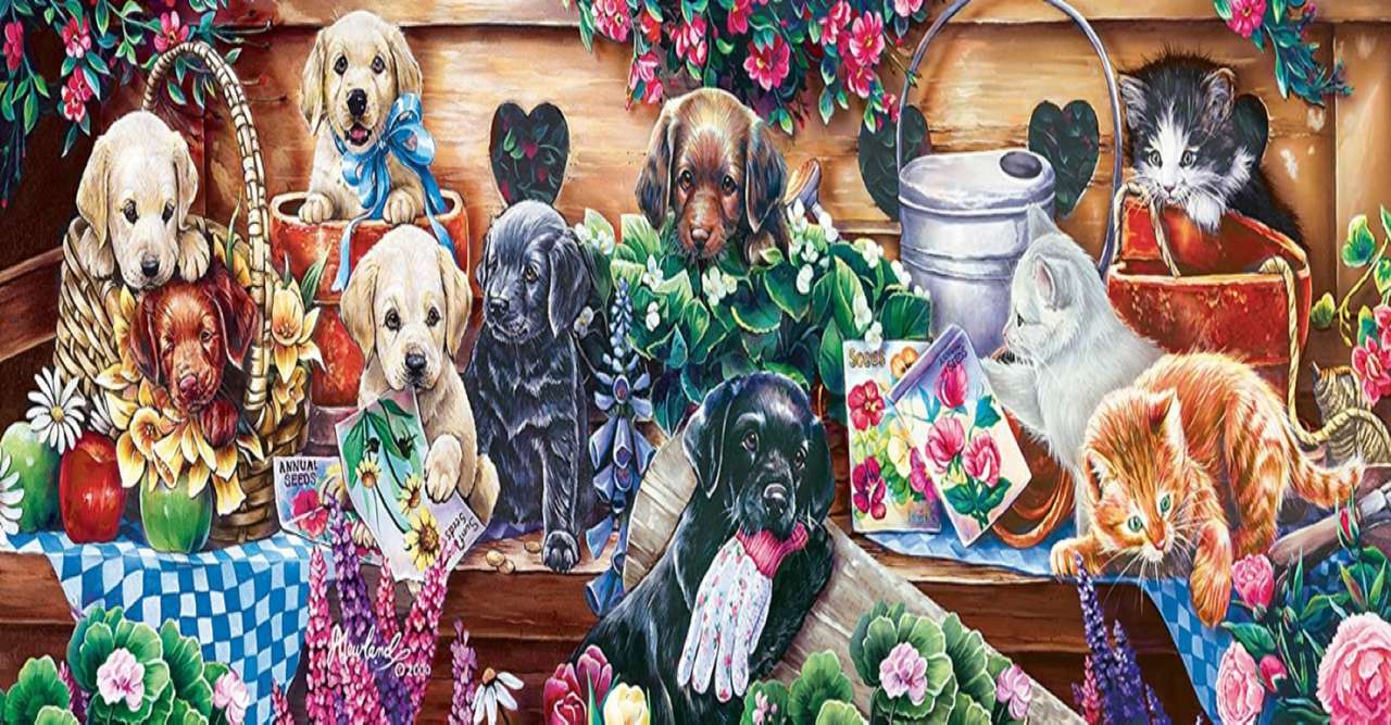 puppies and kittens are gardening jigsaw puzzle online
