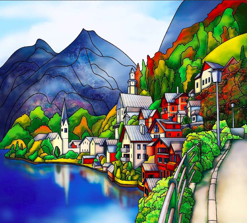 Een charmant bergstadje op een berghelling legpuzzel online