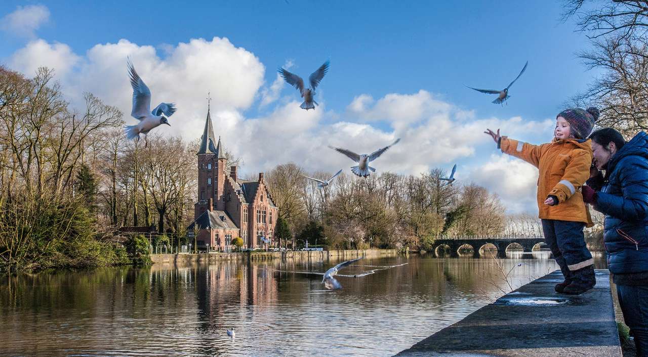Белгия-Посещение на езерото на любовта в Брюж-Het Minnewater онлайн пъзел
