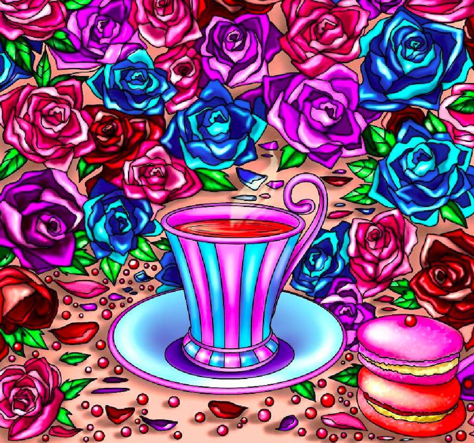 Coffee among roses jigsaw puzzle online