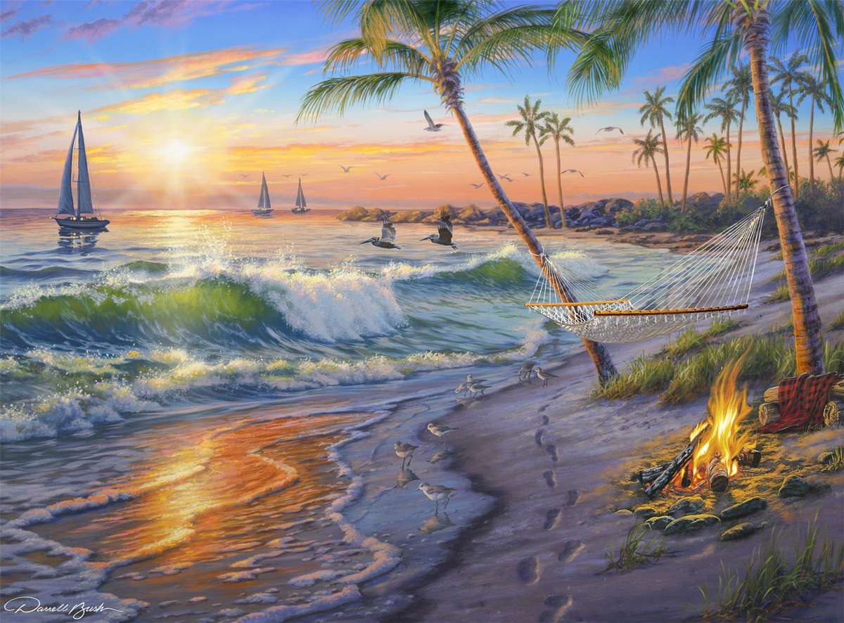 Ruwe zee bij zonsondergang legpuzzel online
