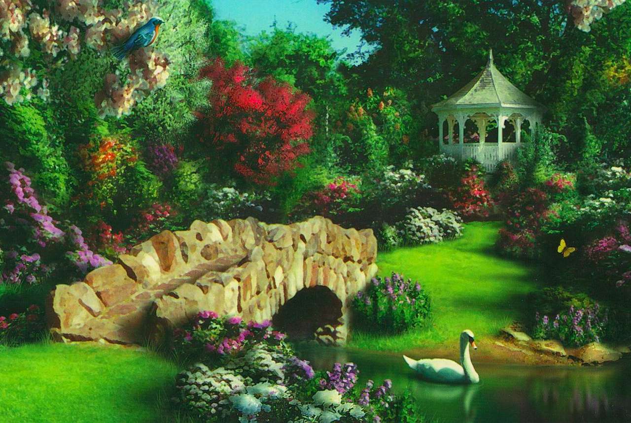 O reino dos cisnes em um jardim encantado quebra-cabeças online