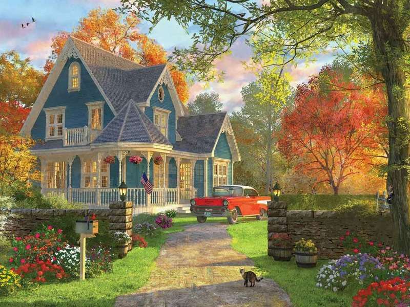 Zo'n schattig blauw huis :) online puzzel