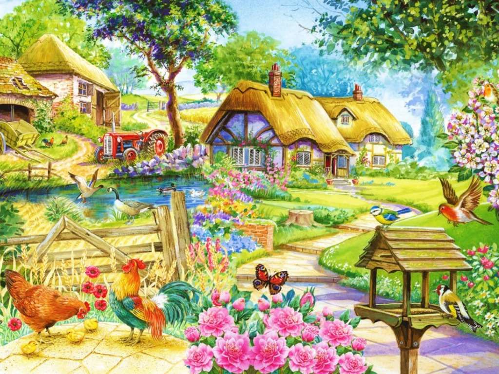 A sunny village in full summer, a beautiful view online puzzle