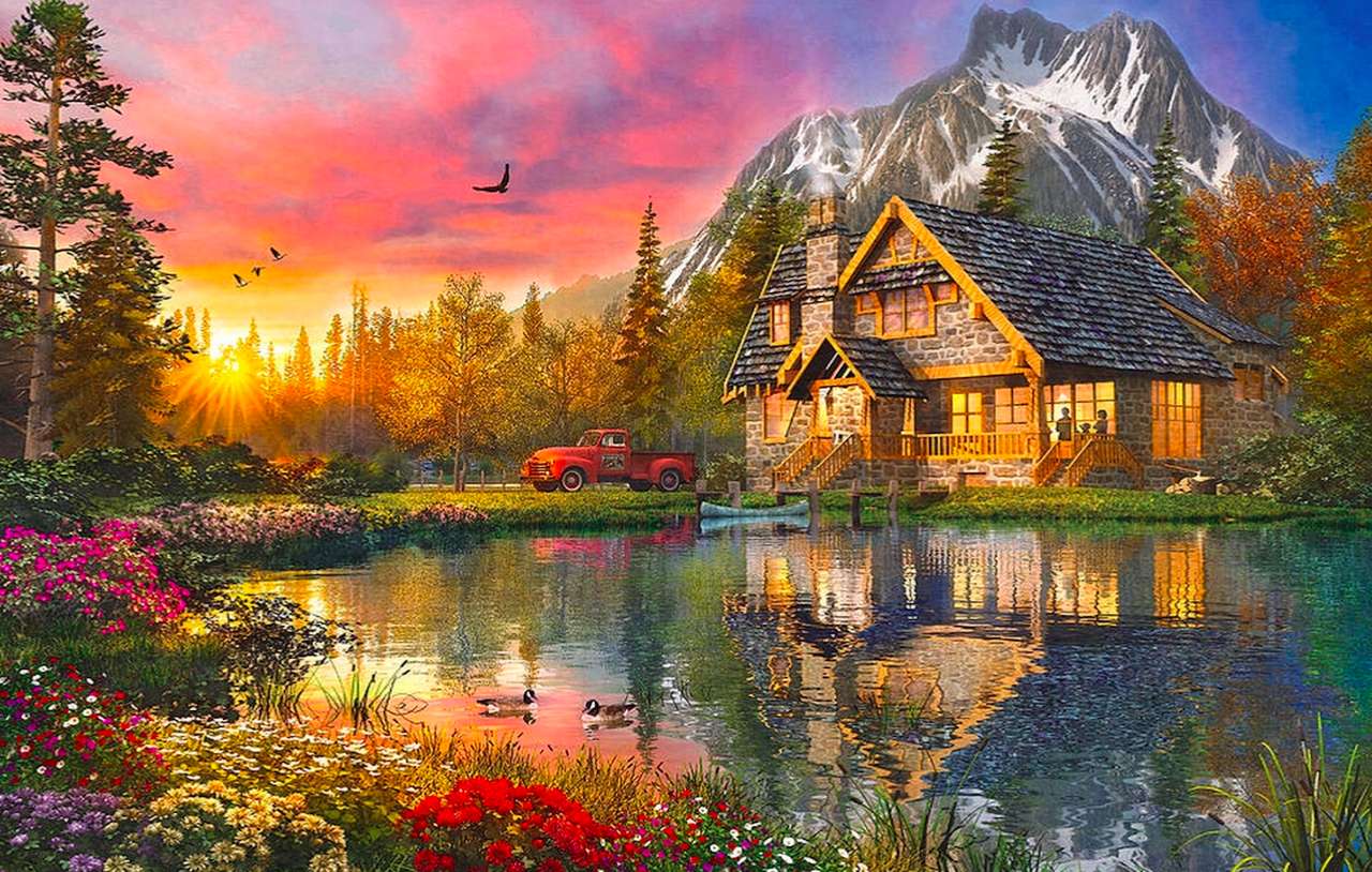 Ein wunderbarer Ort, ein wunderschönes Haus in den Bergen, was für eine Aussicht Online-Puzzle