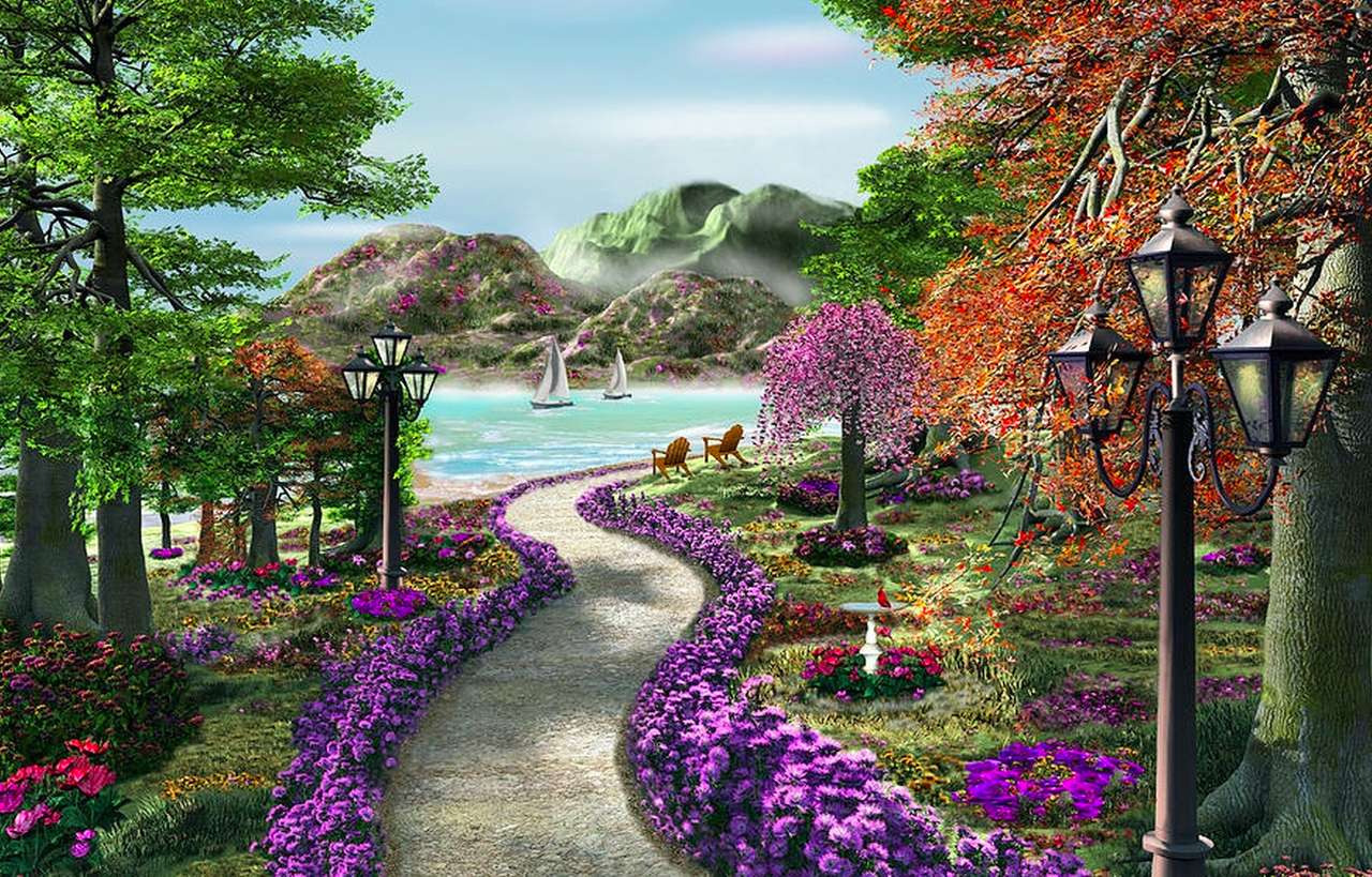 Lovely park alley to the beach jigsaw puzzle online