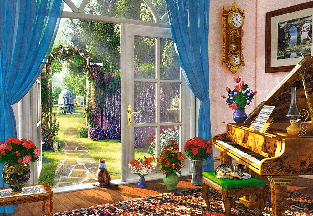 Ein altes Klavier und ein Märchengarten Online-Puzzle
