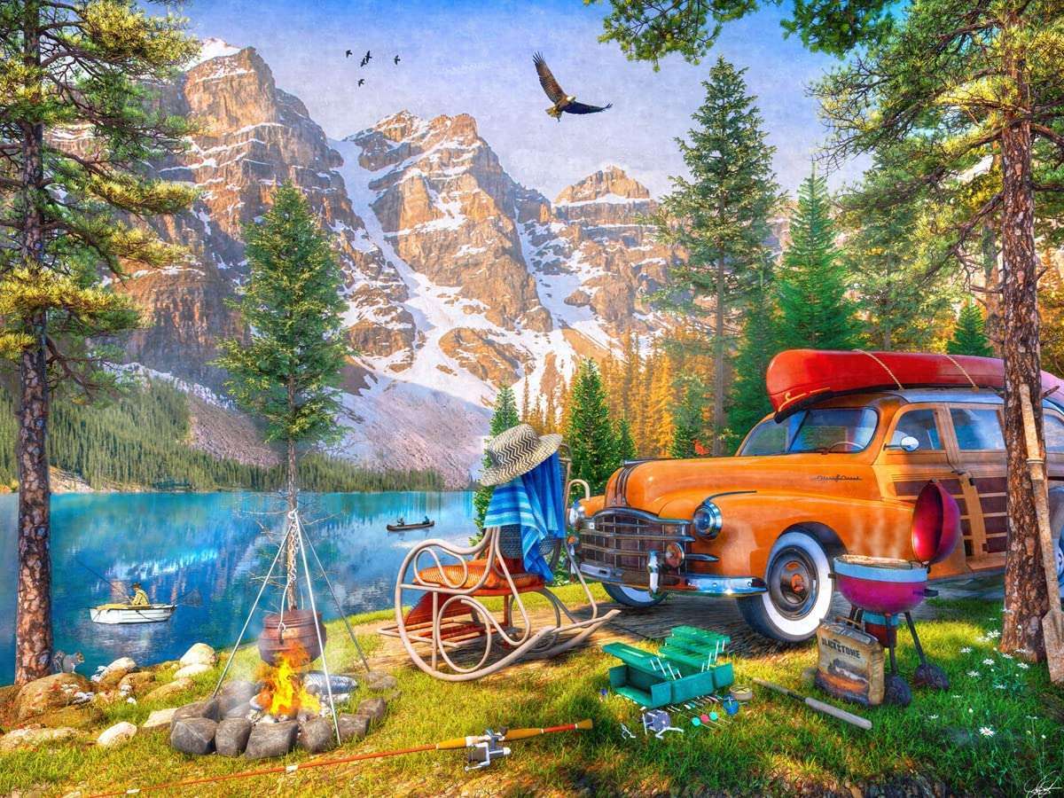 Leisure by the lake in the mountains jigsaw puzzle online