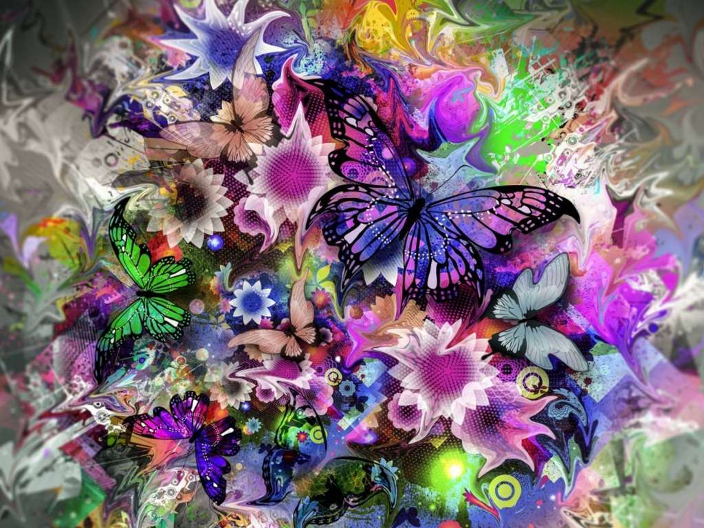 花と蝶、美しい色の花束 ジグソーパズルオンライン
