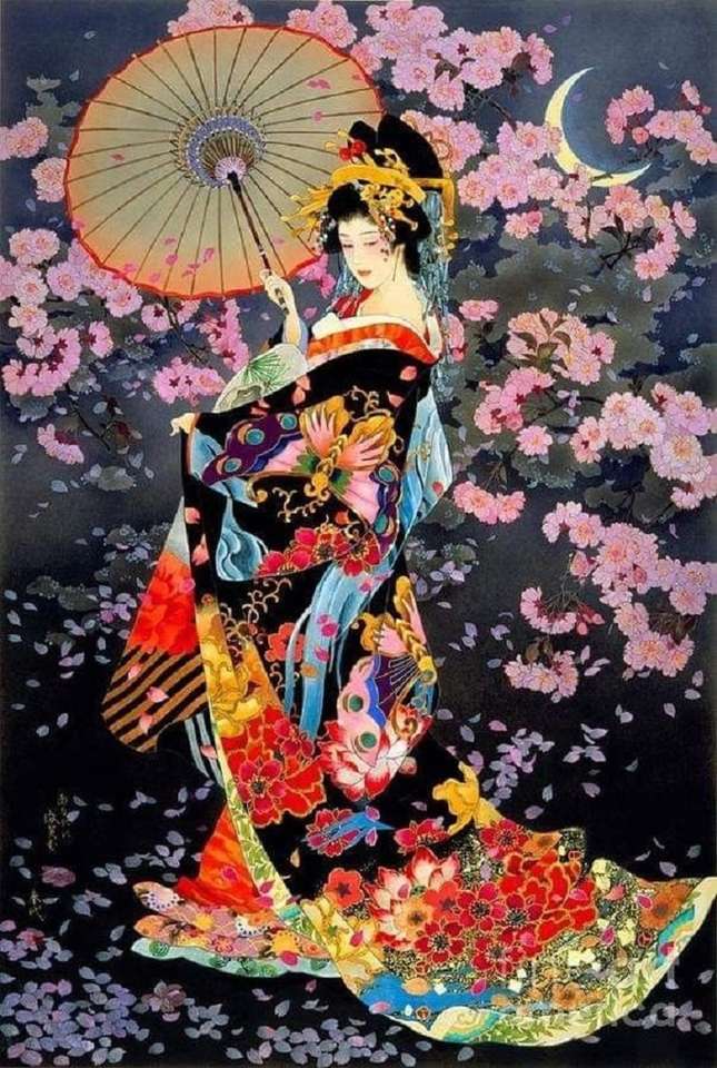 гейша в милом кимоно пазл онлайн
