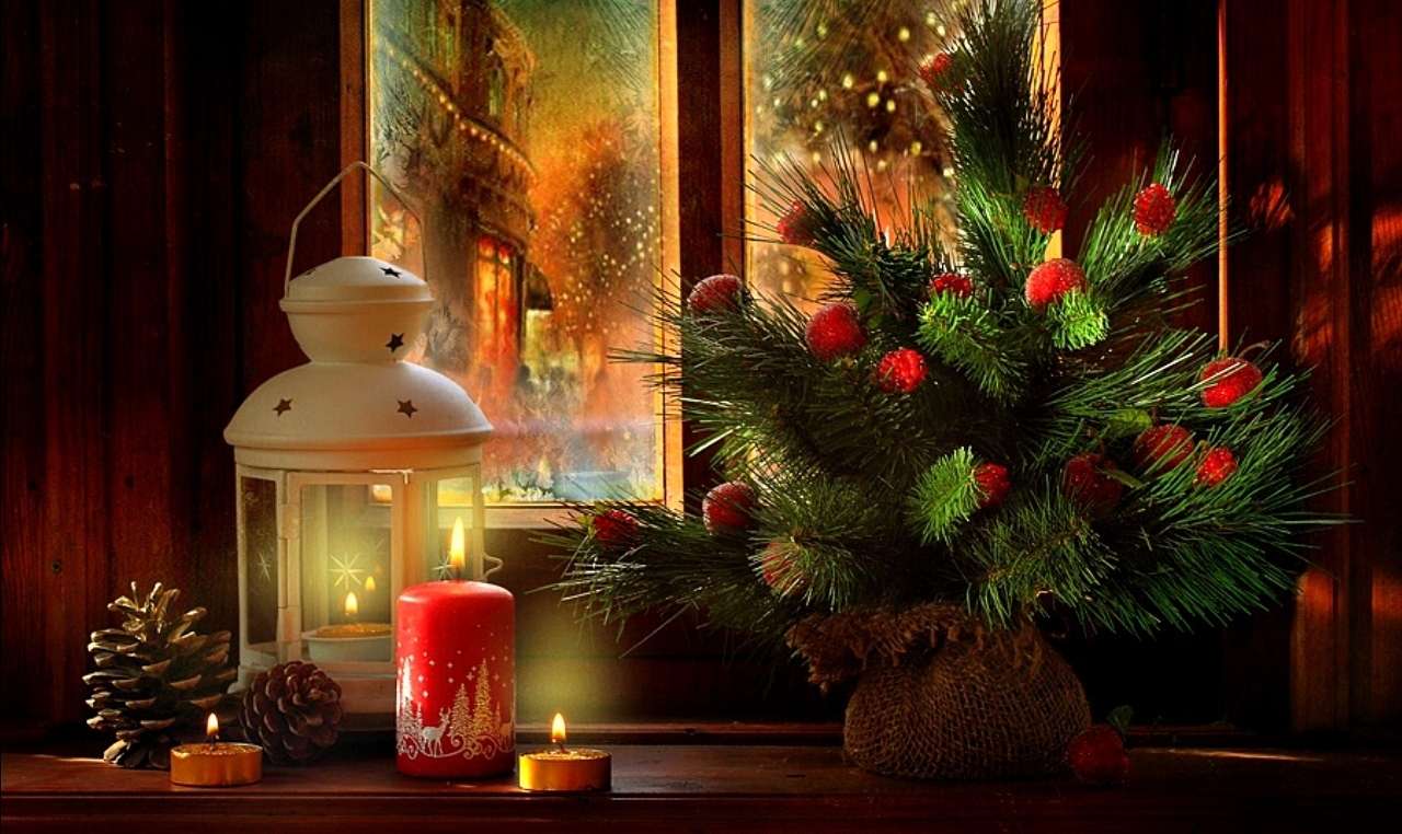 Weihnachten, Kerze, Kopfschmuck, Fenster Puzzlespiel online