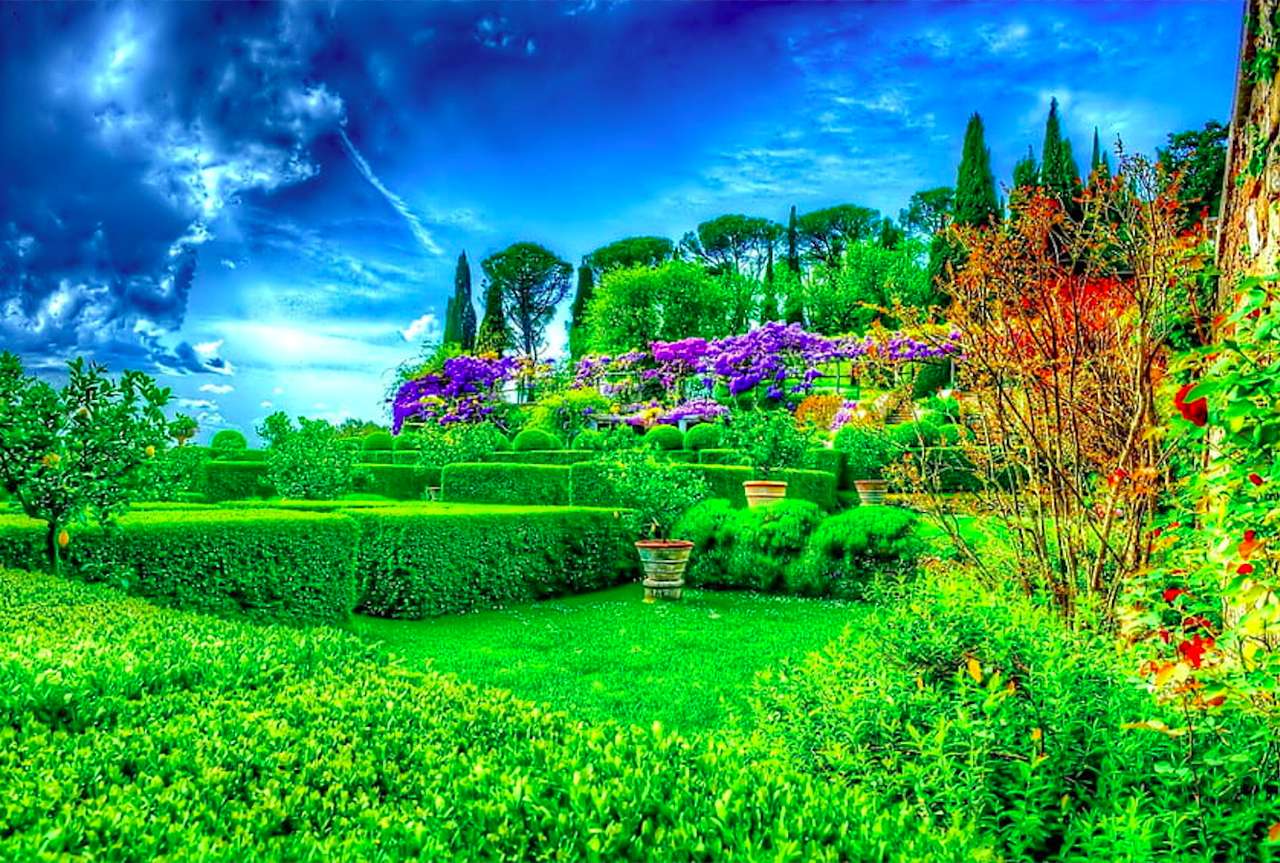 Fantastisk trädgård i grön natur :) Pussel online