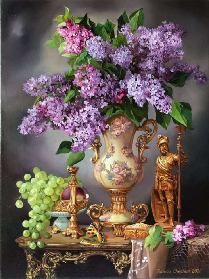 precioso jarrón con lilas rompecabezas en línea