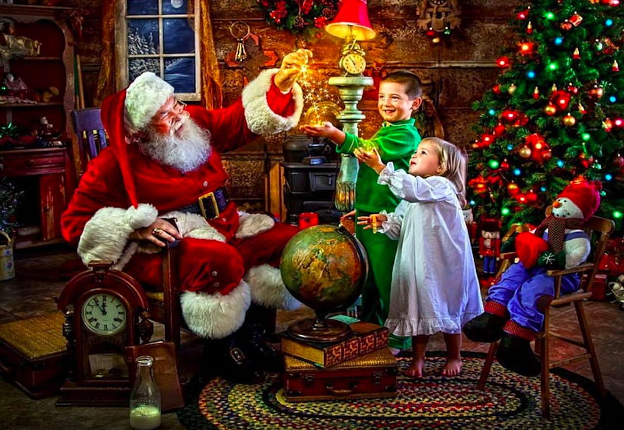 Julens magi - jultomten och glada barn :) pussel på nätet